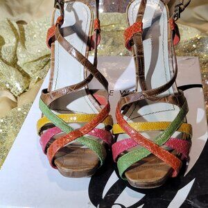 women's Nine West stray multicolor strappy heel, size 6.5, 4 inch heel
